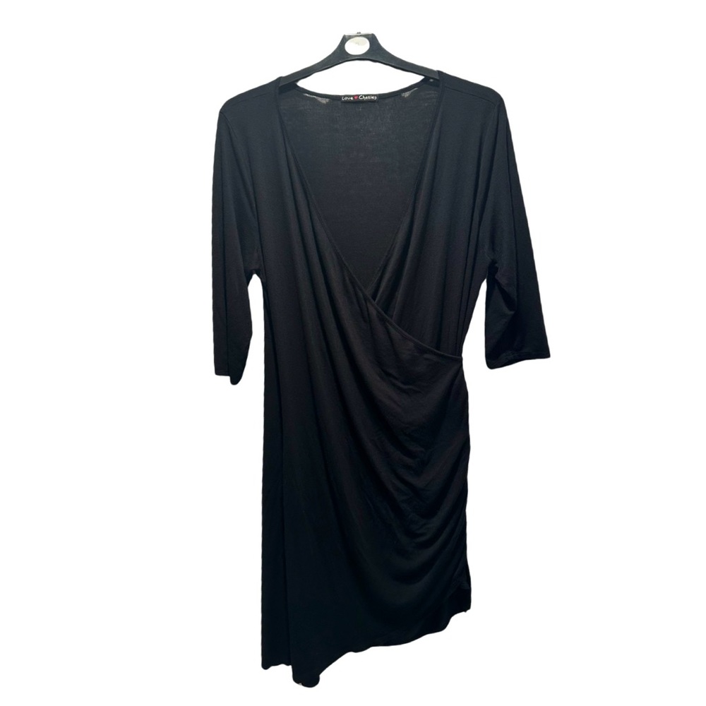 LOVE CHESLEY - 3/4 Sleeve Black Plunging Dress